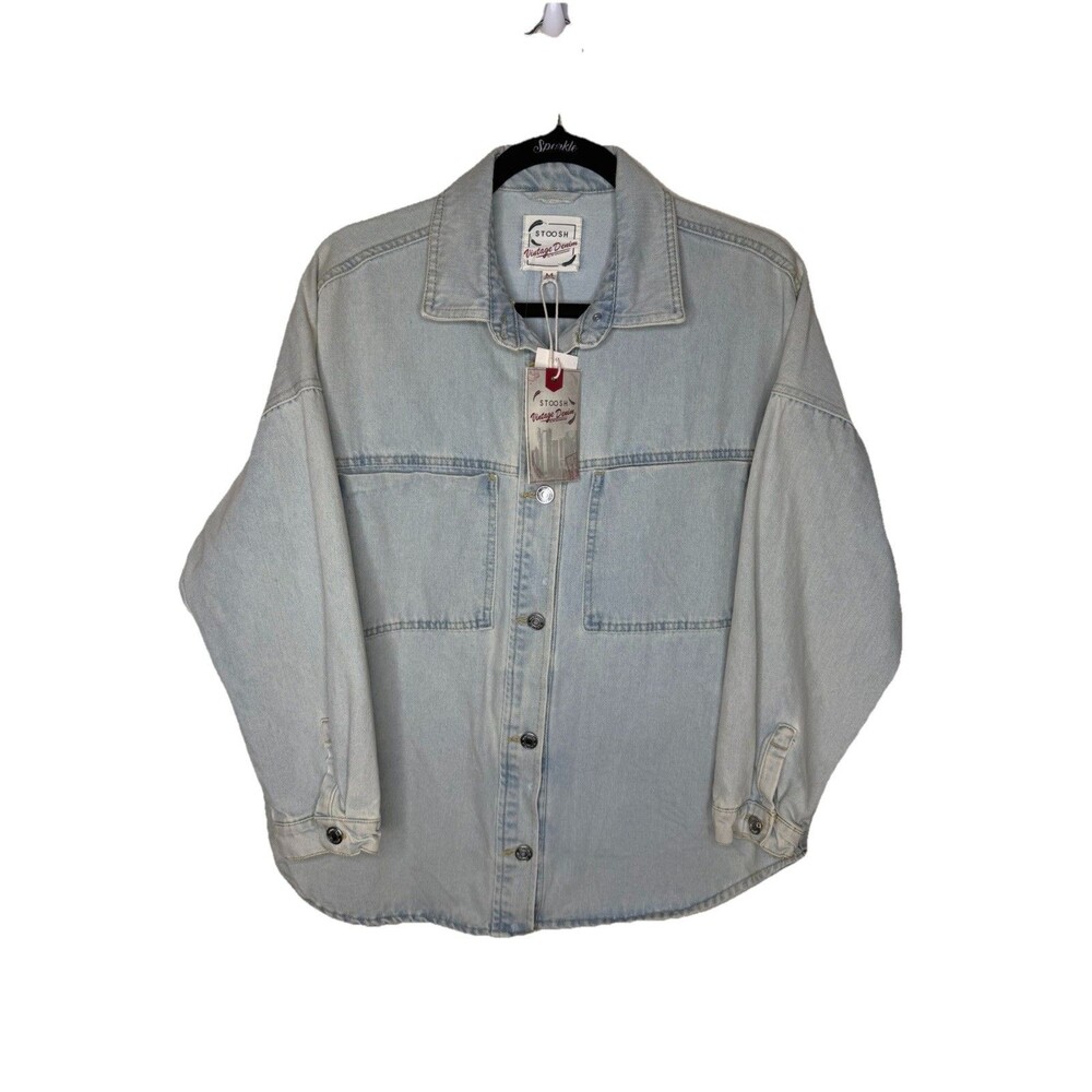 Stoosh Denim Shirt Womens M Light Blue Vintage Denim Shacket Oversized Cotton
